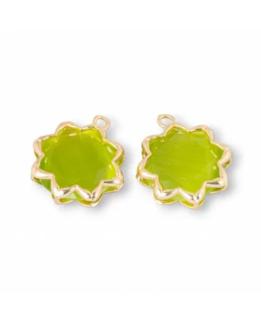 Componente Pendente Cabochon Incastonato Di Occhio Di Gatto 16mm Con 1 Anellino 8pz Verde Acido- STELLA DEL MATTINO | Worldofjewel.com