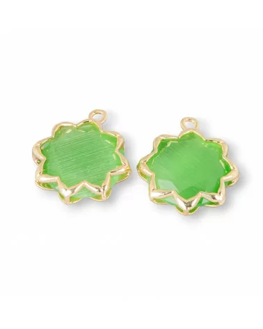 Componente Pendente Cabochon Incastonato Di Occhio Di Gatto 16mm Con 1 Anellino 8pz Verde Chiaro- STELLA DEL MATTINO | Worldofjewel.com