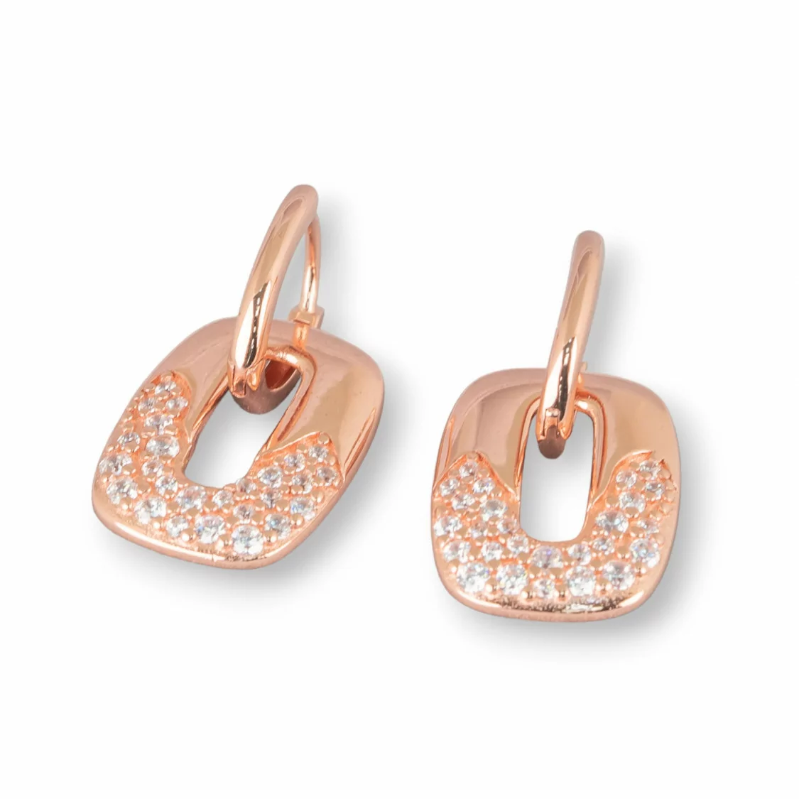 Orecchini Perno Chiuso Di Argento 925 Con Zirconi MicroPave' 13x25mm 1 Paio Oro Rosa-ARGENTO 925 DESIGN ITALY | Worldofjewel.com