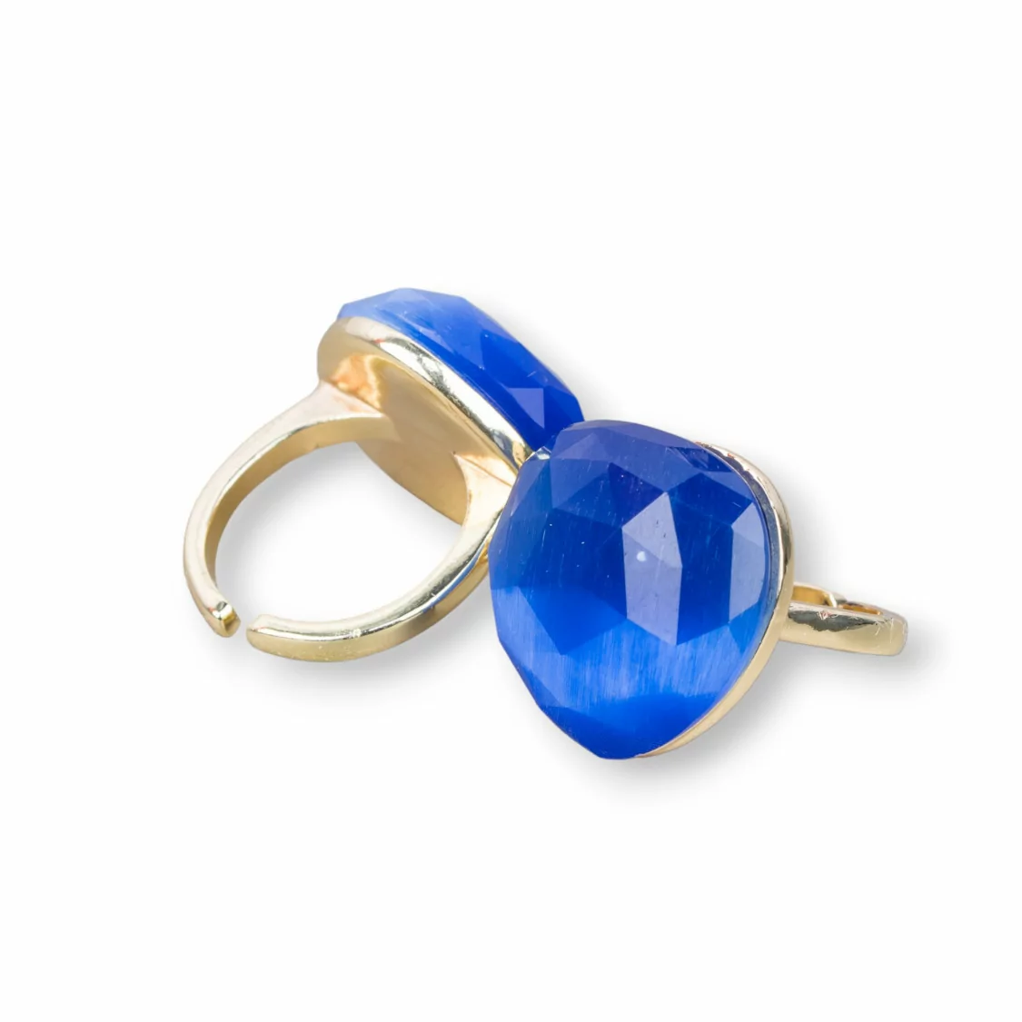 Anello Di Bronzo Con Occhio Di Gatto Cuore Sfaccettato 23mm Misura Regolabile Blu-ANELLI BRONZO E OCCHIO DI GATTO | Worldofjewel.com