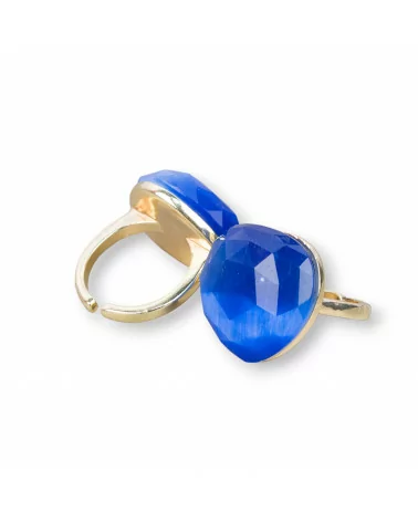 Anello Di Bronzo Con Occhio Di Gatto Cuore Sfaccettato 23mm Misura Regolabile Blu-ANELLI BRONZO E OCCHIO DI GATTO | Worldofjewel.com