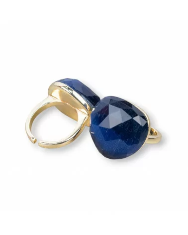 Anello Di Bronzo Con Occhio Di Gatto Cuore Sfaccettato 23mm Misura Regolabile Blu Zaffiro-ANELLI BRONZO E OCCHIO DI GATTO | Worldofjewel.com