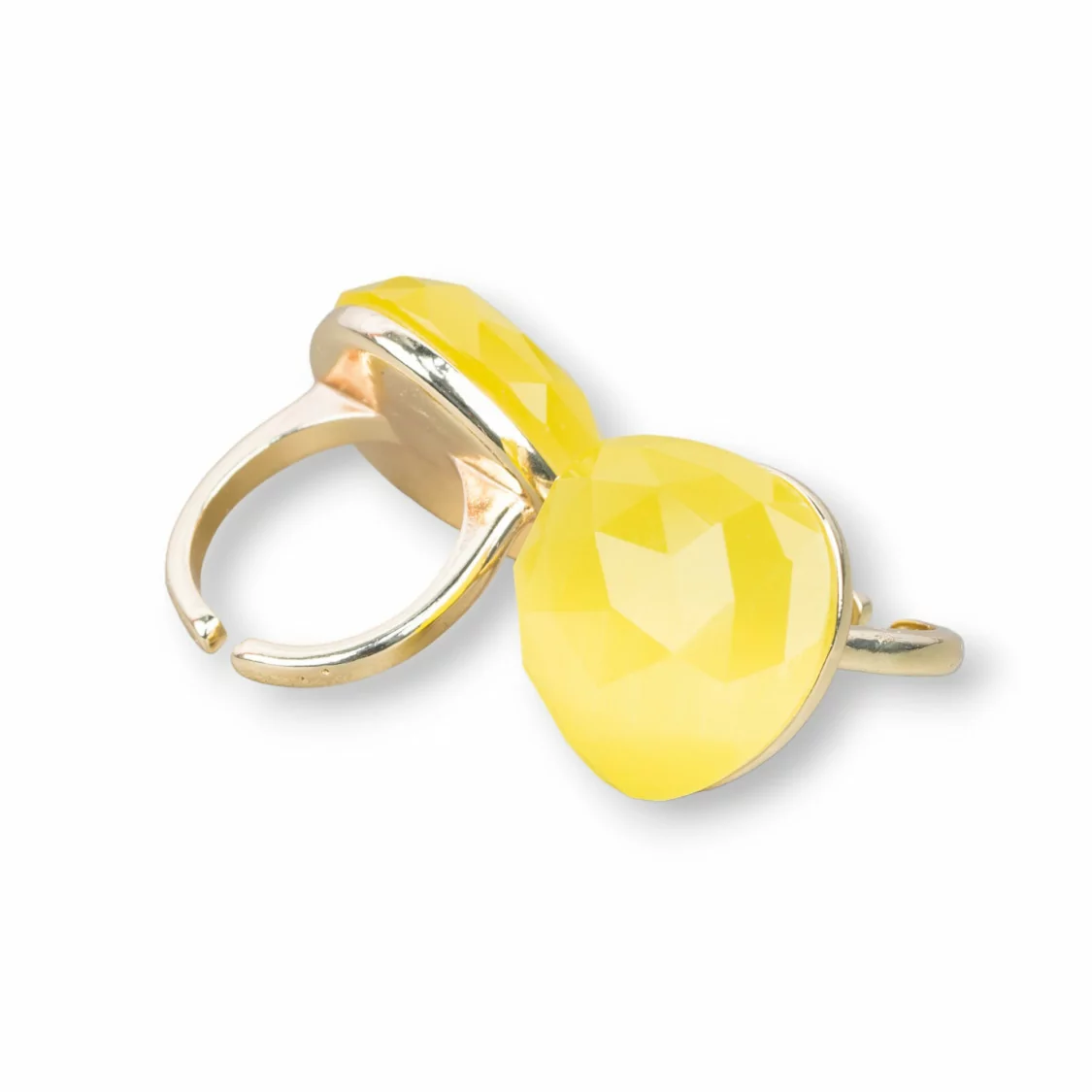 Anello Di Bronzo Con Occhio Di Gatto Cuore Sfaccettato 23mm Misura Regolabile Giallo-ANELLI BRONZO E OCCHIO DI GATTO | Worldofjewel.com