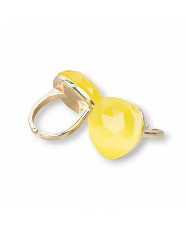 Anello Di Bronzo Con Occhio Di Gatto Cuore Sfaccettato 23mm Misura Regolabile Giallo-ANELLI BRONZO E OCCHIO DI GATTO | Worldofjewel.com