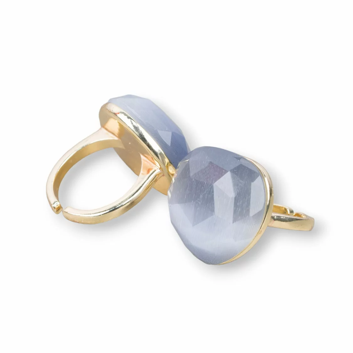 Anello Di Bronzo Con Occhio Di Gatto Cuore Sfaccettato 23mm Misura Regolabile Grigio-ANELLI BRONZO E OCCHIO DI GATTO | Worldofjewel.com