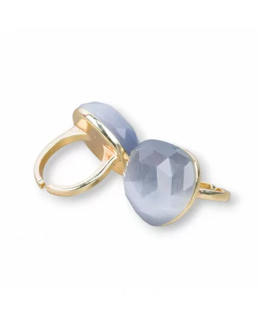 Anello Di Bronzo Con Occhio Di Gatto Cuore Sfaccettato 23mm Misura Regolabile Grigio-ANELLI BRONZO E OCCHIO DI GATTO | Worldofjewel.com