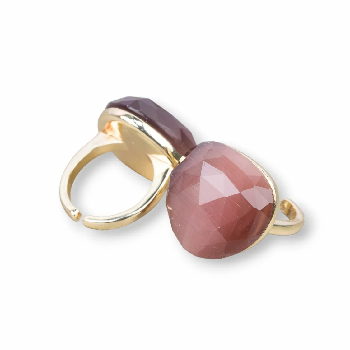 Anello Di Bronzo Con Occhio Di Gatto Cuore Sfaccettato 23mm Misura Regolabile Violetto-ANELLI BRONZO E OCCHIO DI GATTO | Worldofjewel.com