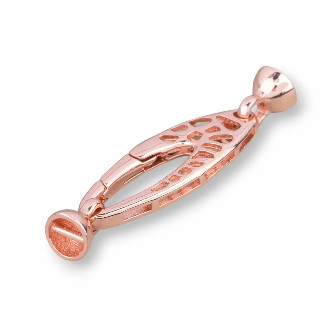 Chiusura Di Argento 925 10x38mm Ovale Forato Con Coppette Da 6mm 2pz Oro Rosa-CHIUSURE DI ARGENTO | Worldofjewel.com