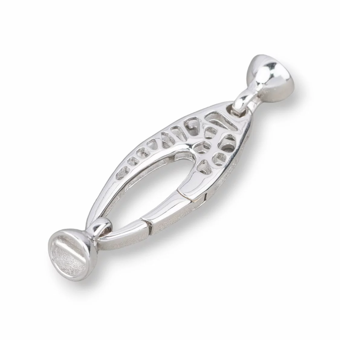 Chiusura Di Argento 925 10x38mm Ovale Forato Con Coppette Da 6mm 2pz Rodiato-CHIUSURE DI ARGENTO | Worldofjewel.com