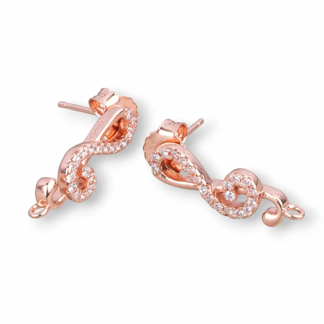 Base Per Orecchini Di Argento 925 A Perno Con Zirconi Chiave Di Violino 6,5x18mm 2 Paia Oro Rosa-BASI DI ARGENTO 925 | Worldofjewel.com