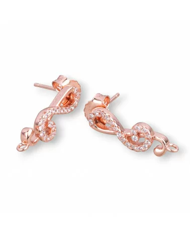 Base Per Orecchini Di Argento 925 A Perno Con Zirconi Chiave Di Violino 6,5x18mm 2 Paia Oro Rosa-BASI DI ARGENTO 925 | Worldofjewel.com