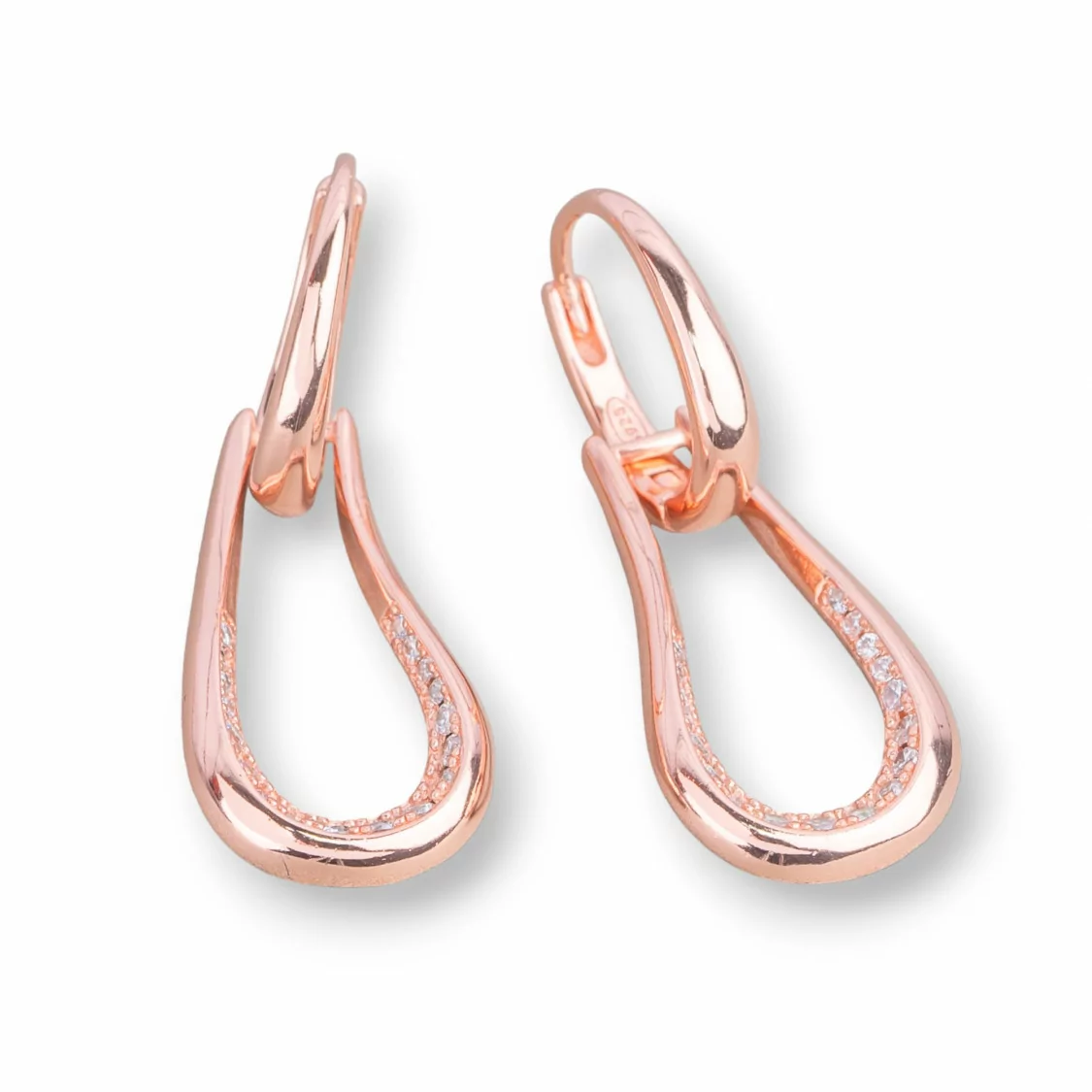 Orecchini Perno Chiuso Di Argento 925 Con Zirconi 12x35mm 1 Paio Oro Rosa-ARGENTO 925 DESIGN ITALY | Worldofjewel.com