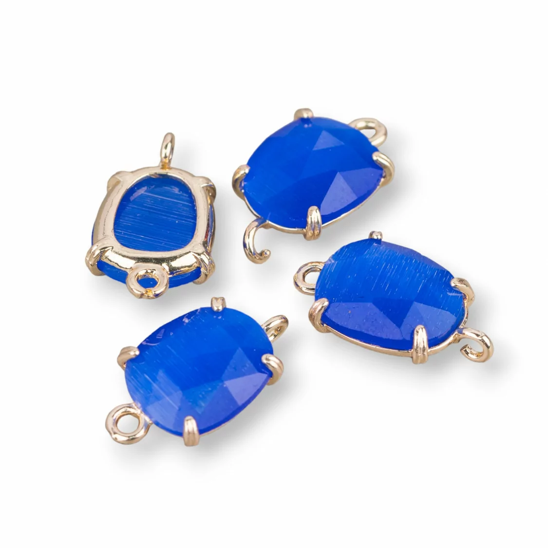 Connettore Componente Di Ottone Con Occhio Di Gatto Sfaccettato 11x17mm 16pz Blu Elettrico- MANGO | Worldofjewel.com