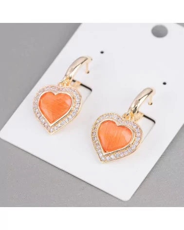 Orecchini Perno Chiuso Di Bronzo Con Zirconi E Occhio Di Gatto Cuore 18x33mm Arancio-BRONZO CRYSTAL | Worldofjewel.com