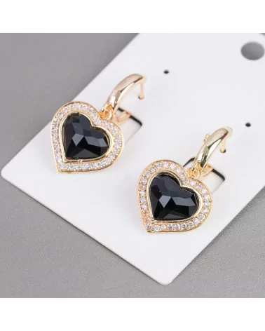 Orecchini Perno Chiuso Di Bronzo Con Zirconi E Occhio Di Gatto Cuore 18x33mm Nero-BRONZO CRYSTAL | Worldofjewel.com