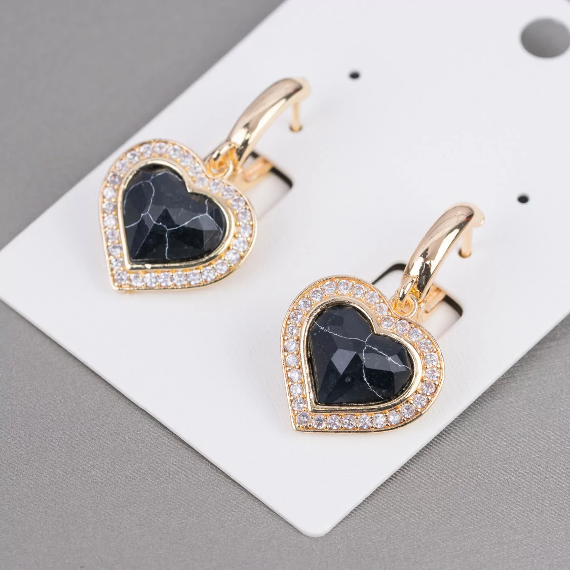 Orecchini Perno Chiuso Di Bronzo Con Zirconi E Occhio Di Gatto Cuore 18x33mm Dorato Nero Variegato-ORECCHINI HOT PICKS | Worldofjewel.com