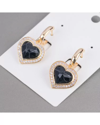 Orecchini Perno Chiuso Di Bronzo Con Zirconi E Occhio Di Gatto Cuore 18x33mm Dorato Nero Variegato-ORECCHINI HOT PICKS | Worldofjewel.com