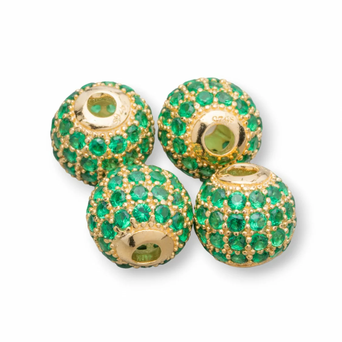 Distanziatore Di Argento 925 Palline Zirconate 8mm 4pz Dorato Smeraldo Verde-PALLINE ZIRCONATE | Worldofjewel.com