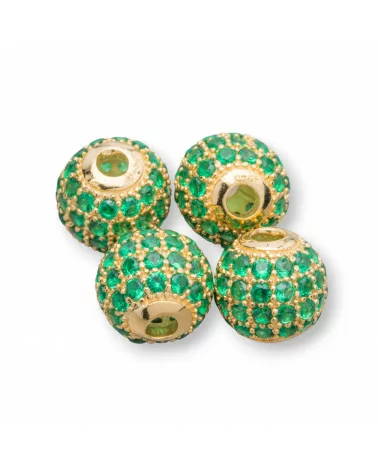 Distanziatore Di Argento 925 Palline Zirconate 8mm 4pz Dorato Smeraldo Verde-PALLINE ZIRCONATE | Worldofjewel.com