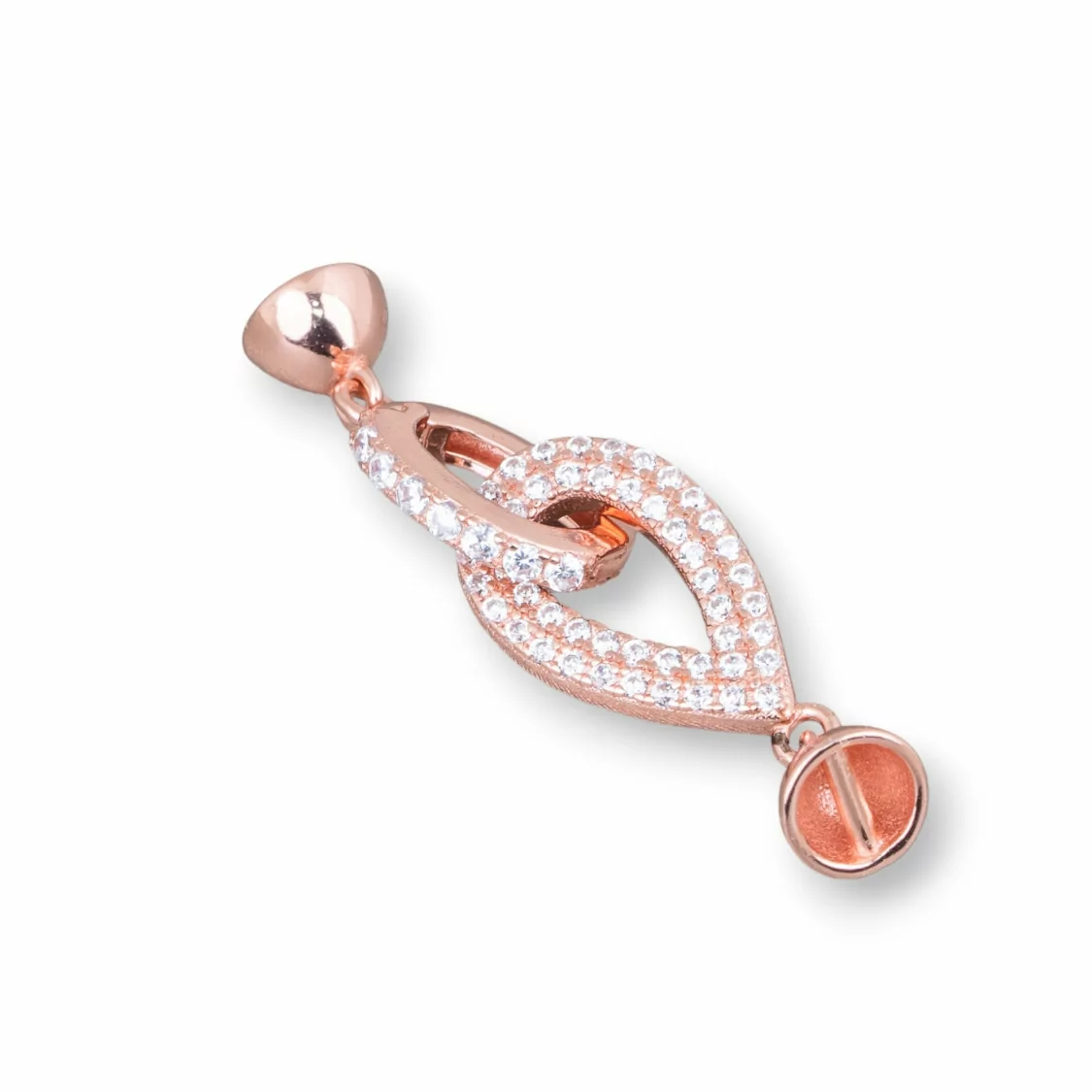 Chiusura Di Argento 925 Con Zirconi Goccia 9x33mm Con Coppette Da 5,5mm 2pz Oro Rosa-CHIUSURE DI ARGENTO | Worldofjewel.com