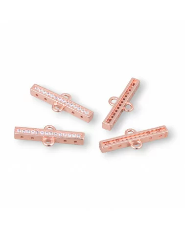 Componente Connettore Di Argento 925 Con Zirconi Barretta Con 2 Anellini e 4 Fori Passanti 20x3mm 6pz Oro Rosa-CONNETTORI CON STRASS | Worldofjewel.com