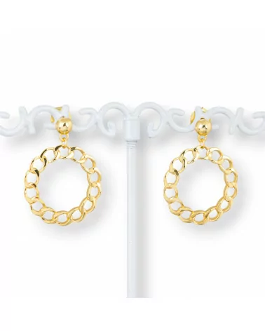 Orecchini Perno Di Argento 925 Con Cerchietto Stile Catena 22x30mm 1 Paio Dorato-ARGENTO 925 DESIGN ITALY | Worldofjewel.com