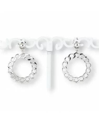 Orecchini Perno Di Argento 925 Con Cerchietto Stile Catena 22x30mm 1 Paio Rodiato-ARGENTO 925 DESIGN ITALY | Worldofjewel.com