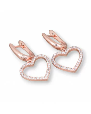 Orecchini Perno Di Argento 925 Con Zirconi Micropave' Cuore 16x30mm 1 Paio Oro Rosa-ARGENTO 925 DESIGN ITALY | Worldofjewel.com