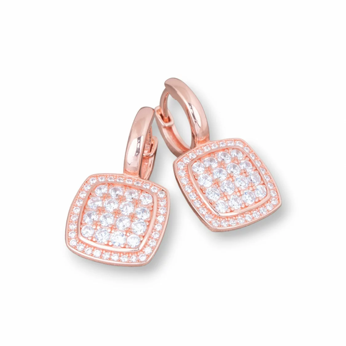 Orecchini Perno Di Argento 925 Con Zirconi Micropave' Quadrato 13x23mm 1 Paio Oro Rosa-ARGENTO 925 DESIGN ITALY | Worldofjewel.com