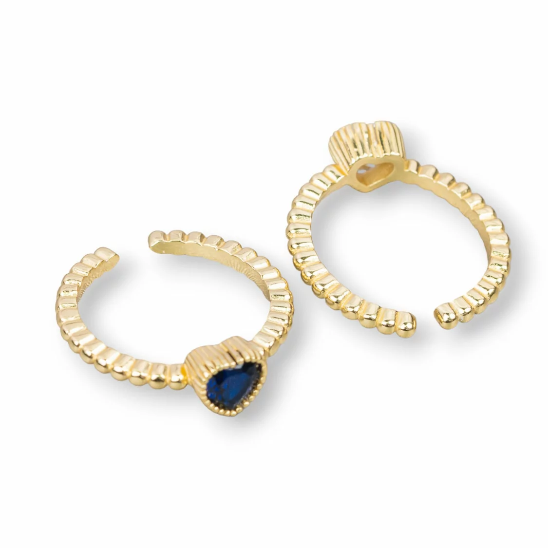 Anello Di Argento 925 Con Cuore Di Zircone 7mm Misura Regolabile 2pz Dorato Blu Zaffiro-ANELLI DI ARGENTO 925 | Worldofjewel.com