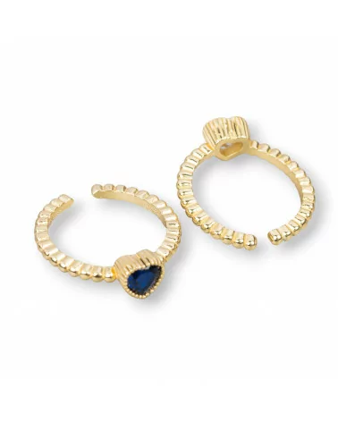 Anello Di Argento 925 Con Cuore Di Zircone 7mm Misura Regolabile 2pz Dorato Blu Zaffiro-ANELLI DI ARGENTO 925 | Worldofjewel.com