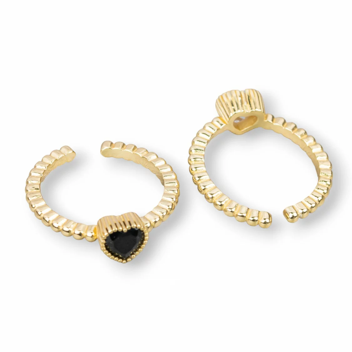 Anello Di Argento 925 Con Cuore Di Zircone 7mm Misura Regolabile 2pz Dorato Nero-ANELLI DI ARGENTO 925 | Worldofjewel.com