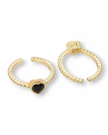 Anello Di Argento 925 Con Cuore Di Zircone 7mm Misura Regolabile 2pz Dorato Nero-ANELLI DI ARGENTO 925 | Worldofjewel.com