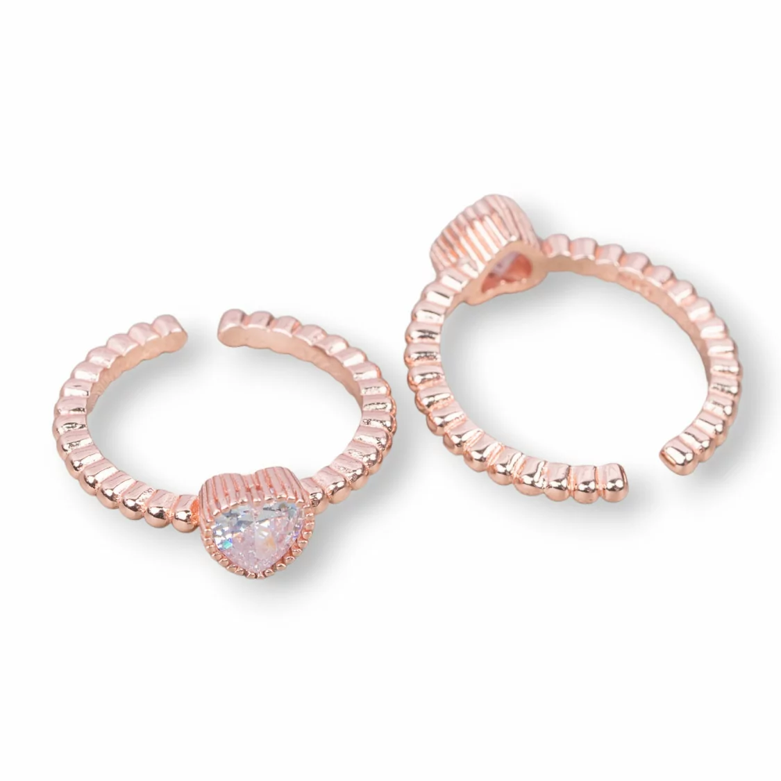 Anello Di Argento 925 Con Cuore Di Zircone 7mm Misura Regolabile 2pz Oro Rosa Bianco Crystal-ANELLI DI ARGENTO 925 | Worldofjewel.com