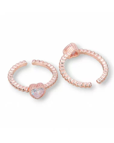 Anello Di Argento 925 Con Cuore Di Zircone 7mm Misura Regolabile 2pz Oro Rosa Bianco Crystal-ANELLI DI ARGENTO 925 | Worldofjewel.com