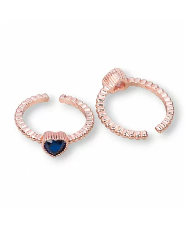 Anello Di Argento 925 Con Cuore Di Zircone 7mm Misura Regolabile 2pz Oro Rosa Blu Zaffiro-ANELLI DI ARGENTO 925 | Worldofjewel.com