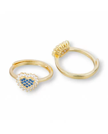 Anello Di Argento 925 Con Cuore Di Zircone 9,5mm Misura Regolabile 1pz Dorato Blu Zaffiro-ANELLI DI ARGENTO 925 | Worldofjewel.com