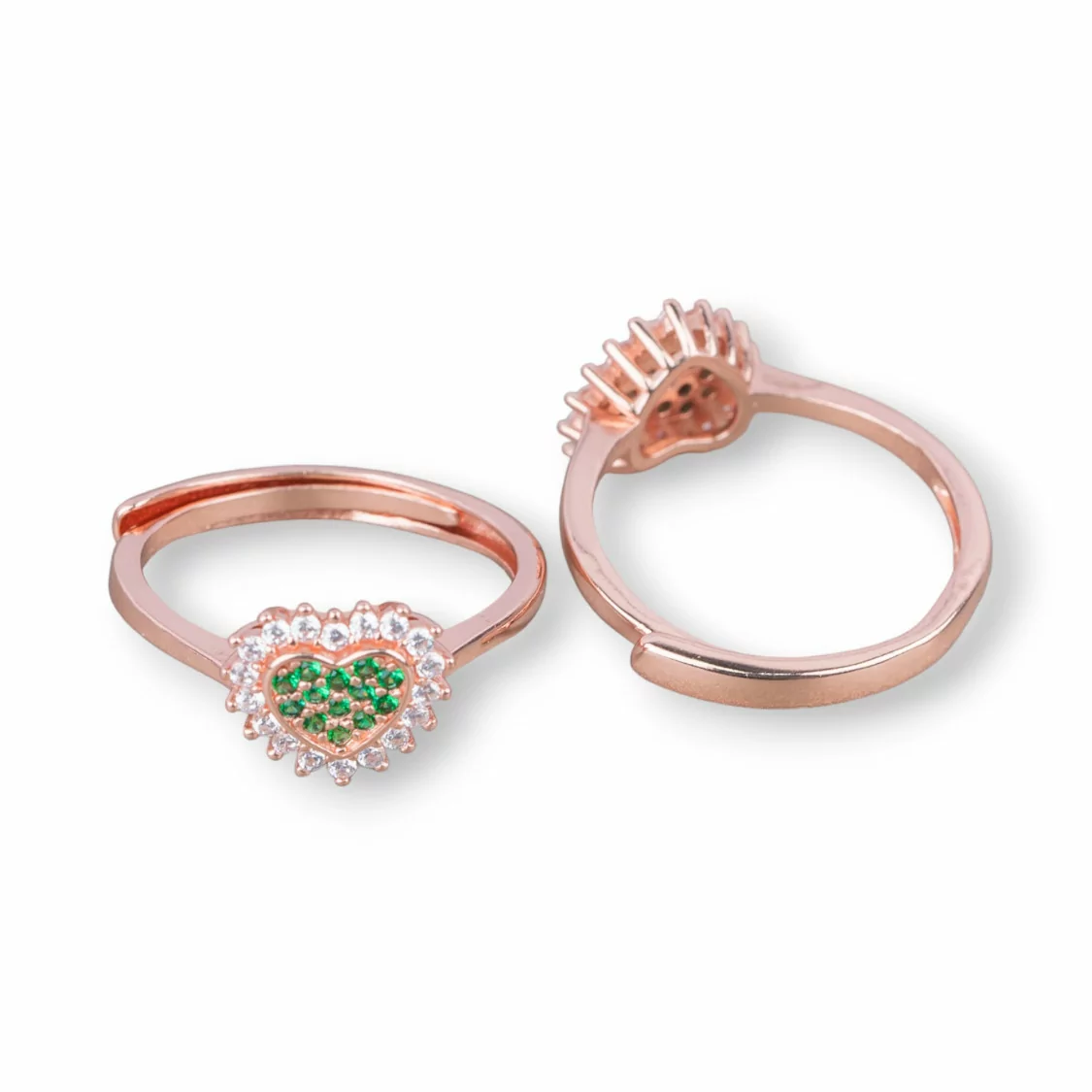 Anello Di Argento 925 Con Cuore Di Zircone 9,5mm Misura Regolabile 1pz Oro Rosa Verde Smeraldo-ANELLI DI ARGENTO 925 | Worldofjewel.com