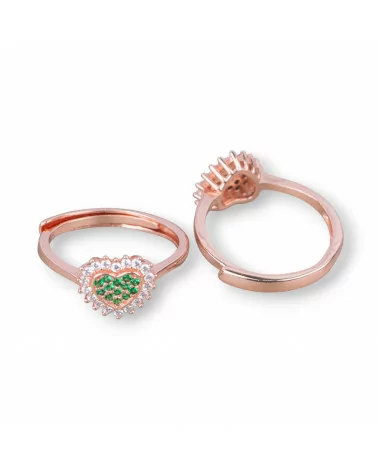 Anello Di Argento 925 Con Cuore Di Zircone 9,5mm Misura Regolabile 1pz Oro Rosa Verde Smeraldo-ANELLI DI ARGENTO 925 | Worldofjewel.com