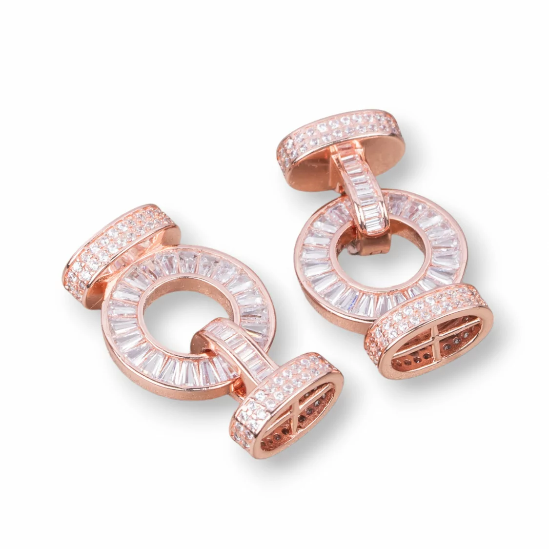 Chiusura Di Argento 925 Con Zirconi A Scatto 16x26mm Con Coppette Da 12x7,5mm Con Barretta 1pz Oro Rosa-CHIUSURE DI ARGENTO | Worldofjewel.com