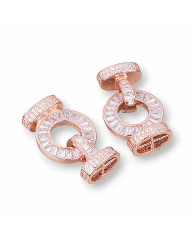 Chiusura Di Argento 925 Con Zirconi A Scatto 16x26mm Con Coppette Da 12x7,5mm Con Barretta 1pz Oro Rosa-CHIUSURE DI ARGENTO | Worldofjewel.com