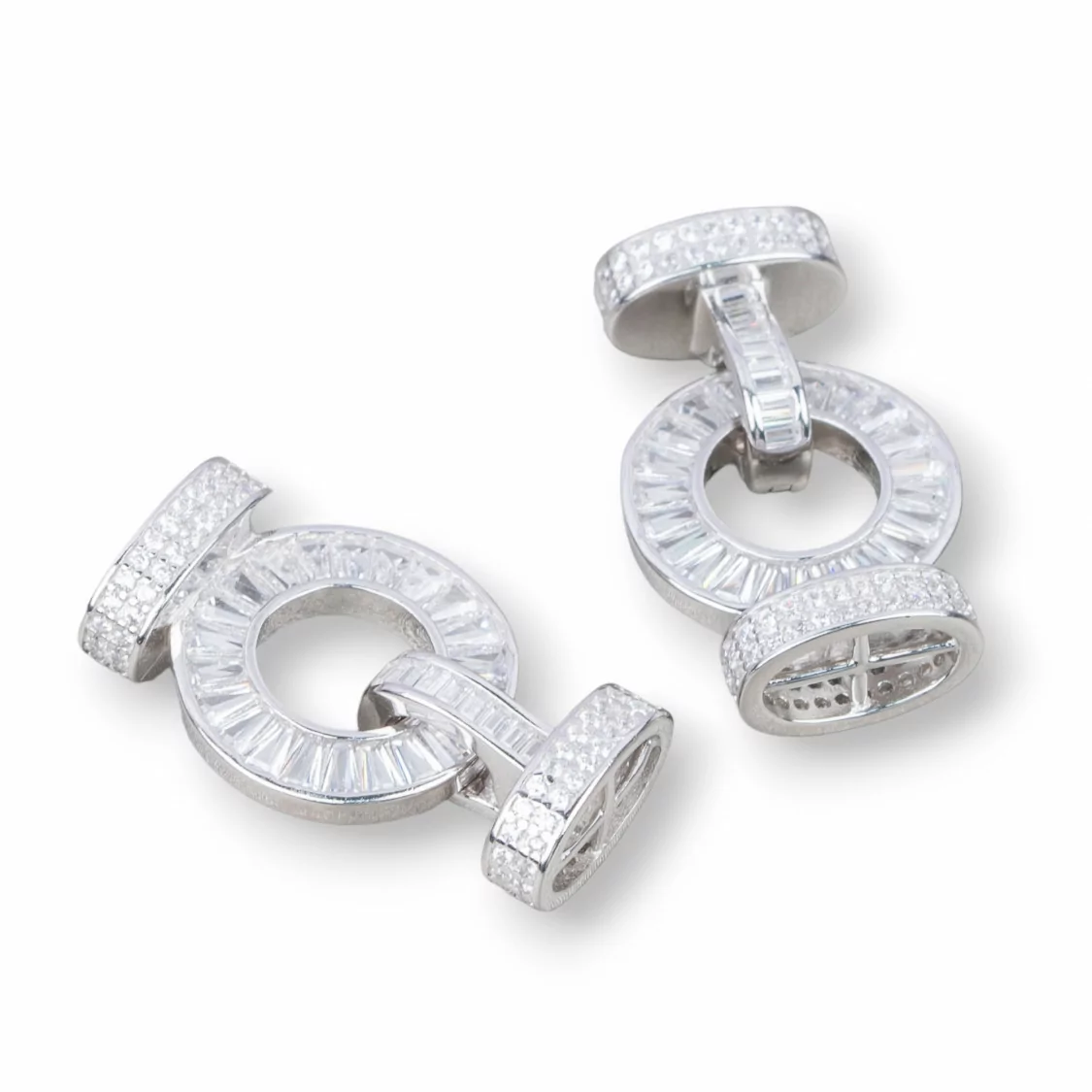 Chiusura Di Argento 925 Con Zirconi A Scatto 16x26mm Con Coppette Da 12x7,5mm Con Barretta 1pz Rodiato-CHIUSURE DI ARGENTO | Worldofjewel.com