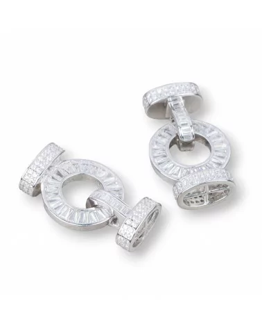 Chiusura Di Argento 925 Con Zirconi A Scatto 16x26mm Con Coppette Da 12x7,5mm Con Barretta 1pz Rodiato-CHIUSURE DI ARGENTO | Worldofjewel.com