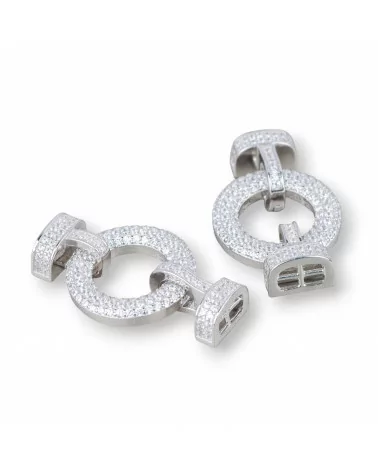 Chiusura Di Argento 925 Con Zirconi A Scatto 18x30mm Con Coppette Da 9x6mm Con Barretta 1pz Rodiato Bianco-CHIUSURE DI ARGENTO | Worldofjewel.com