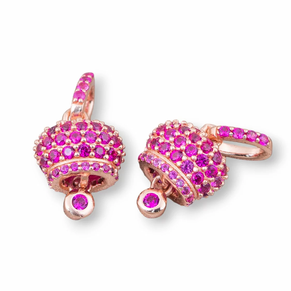 Componente Pendente Di Argento 925 Campanelle Chiama Angeli Con Zirconi Pavè 10x20mm 4pz Oro Rosa Rosso-ARGENTO 925 DESIGN ITALY | Worldofjewel.com