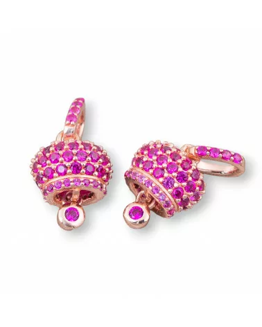 Componente Pendente Di Argento 925 Campanelle Chiama Angeli Con Zirconi Pavè 10x20mm 4pz Oro Rosa Rosso-ARGENTO 925 DESIGN ITALY | Worldofjewel.com