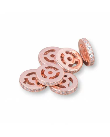 Distanziatore Di Argento 925 Rondelle Con Zirconi 10x2mm 6pz Oro Rosa-CONNETTORI PAVE' | Worldofjewel.com