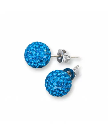 Orecchini Di Argento 925 E Palline Crystal Con Strass 10mm 1 Paio Blu-ARGENTO 925 CRYSTAL | Worldofjewel.com