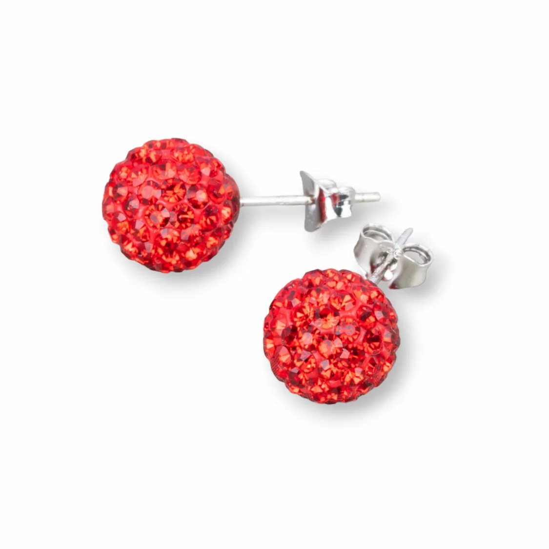 Orecchini Di Argento 925 E Palline Crystal Con Strass 10mm 1 Paio Rosso-ARGENTO 925 CRYSTAL | Worldofjewel.com