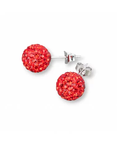 Orecchini Di Argento 925 E Palline Crystal Con Strass 10mm 1 Paio Rosso-ARGENTO 925 CRYSTAL | Worldofjewel.com